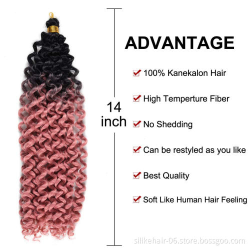 14" Curly  Crochet Hair Water Wave Crochet Hair Curly synthetic braiding hair Marlybob  Ombre Brown Water Wave Crochet Bundl